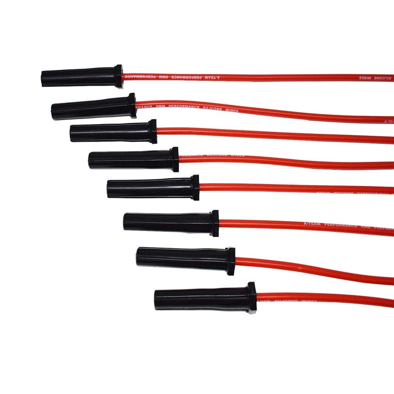 A-Team Performance Spark Plug Wire Set - Red Silicone Jacket & 90-Degree Boots Performance Plug Wires - Coil-in-Cap HEI Distributor Compatible with Mopar, Chrysler & Dodge 318/360-8.0mm, Pack of 8 - Image 5
